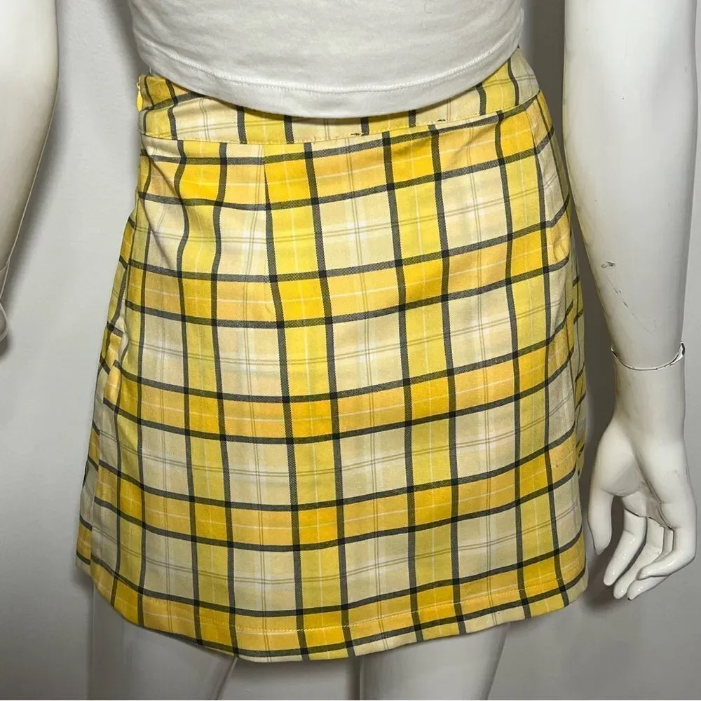 Forever 21 Yellow Plaid Cherry‎ Skort -- L